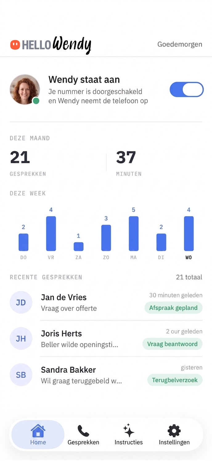 Screenshot van de Hello Wendy app — Screenshot 01