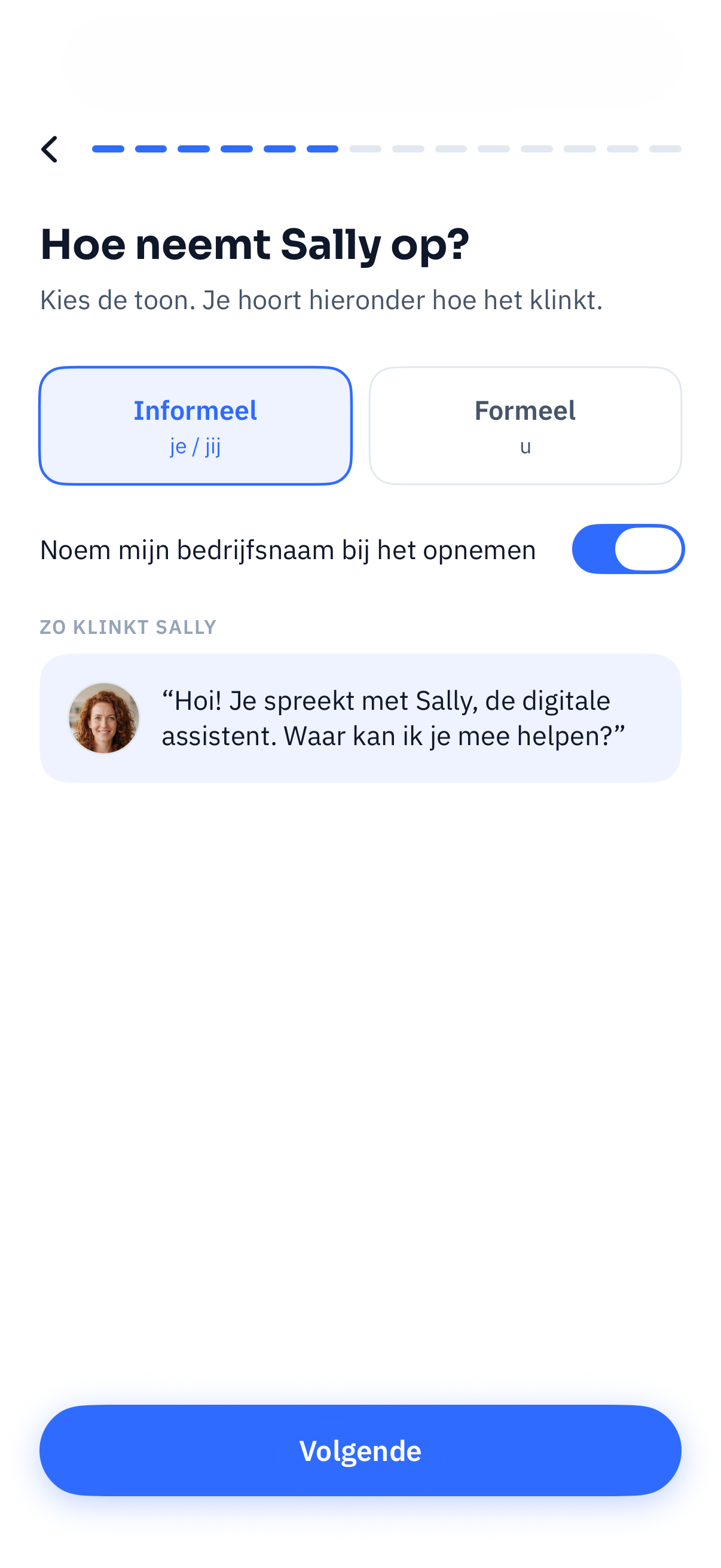 Scherm waarin je de toon van Wendy kiest