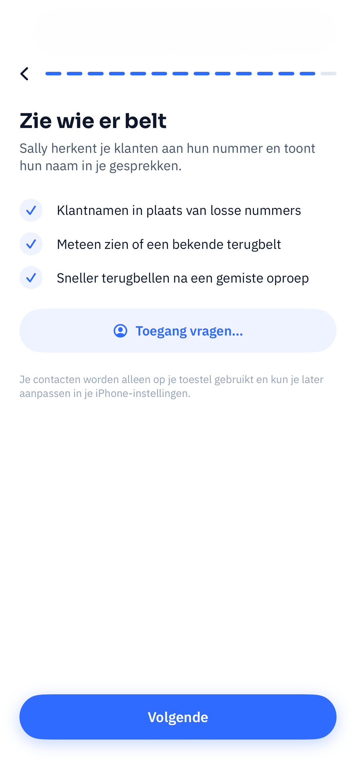 Scherm waarin je Wendy toegang geeft tot je contacten