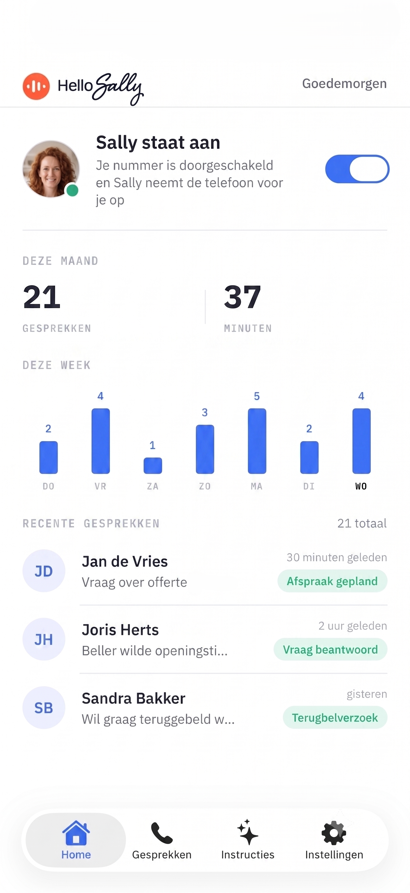 De AAN/UIT-schakelaar in de Hello Wendy app
