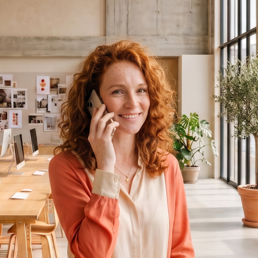 Wendy aan haar bureau in haar studio, geconcentreerd aan het werk